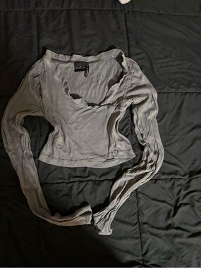 Urban Outfitters Gray Distressed Long-Sleeve Crop Top